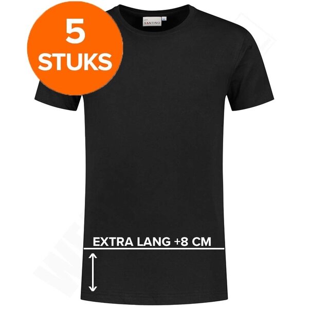 Santino T-shirt extra lang Jace plus zwart 5-pack