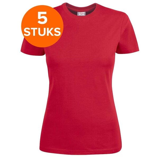 Printer Heavy T-shirt Dames Ronde hals 5 pack