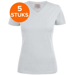 Dames t-shirt v-hals Printer wit 5 pack