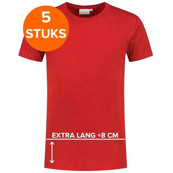 Santino T-shirt extra lang Jace plus rood 5-pack