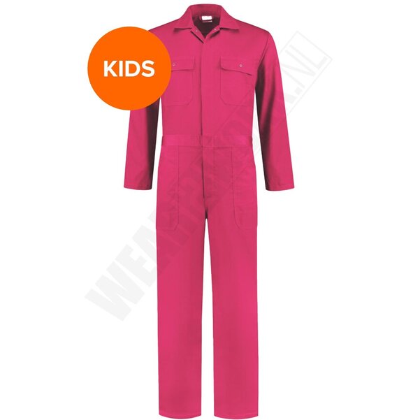 Kinderoverall polyester/katoen fuchsia