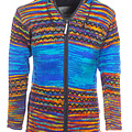 Pure Wool  vest lang  Chanine WJK-2310 multikleur blauw met fleece voering