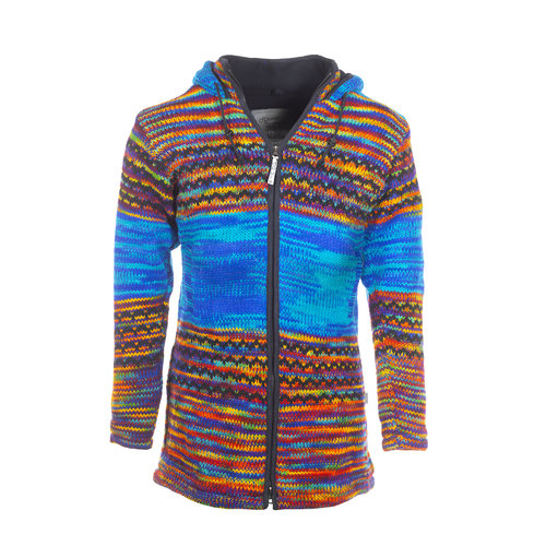 Pure Wool  vest lang  Chanine WJK-2310 multikleur blauw met fleece voering