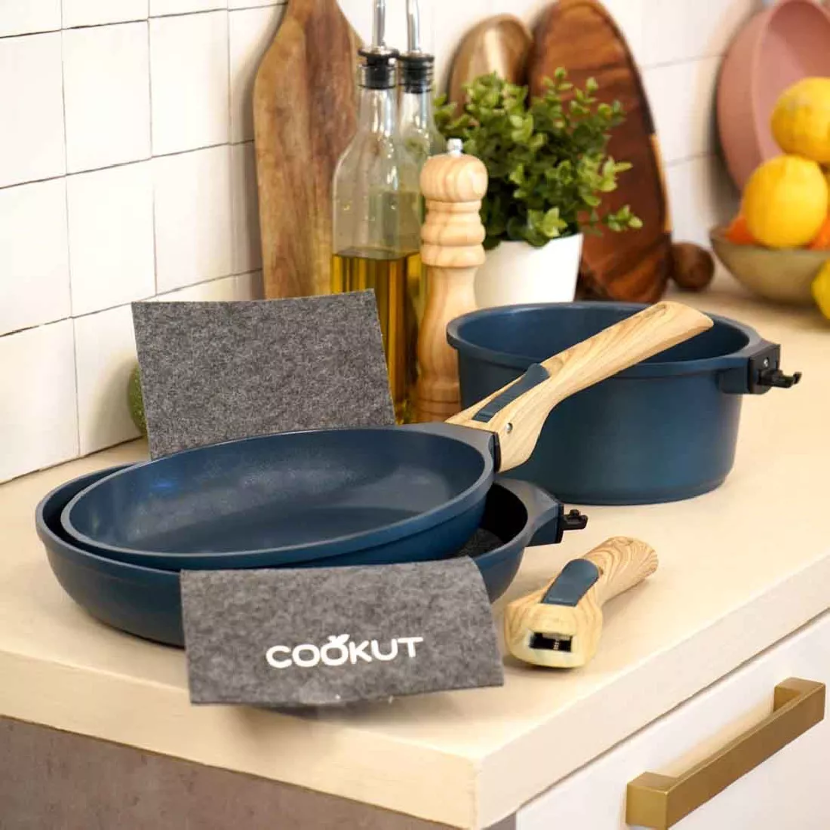 Cookut Cookut - trio poêles et casserole avec poignées détachables - myrtille