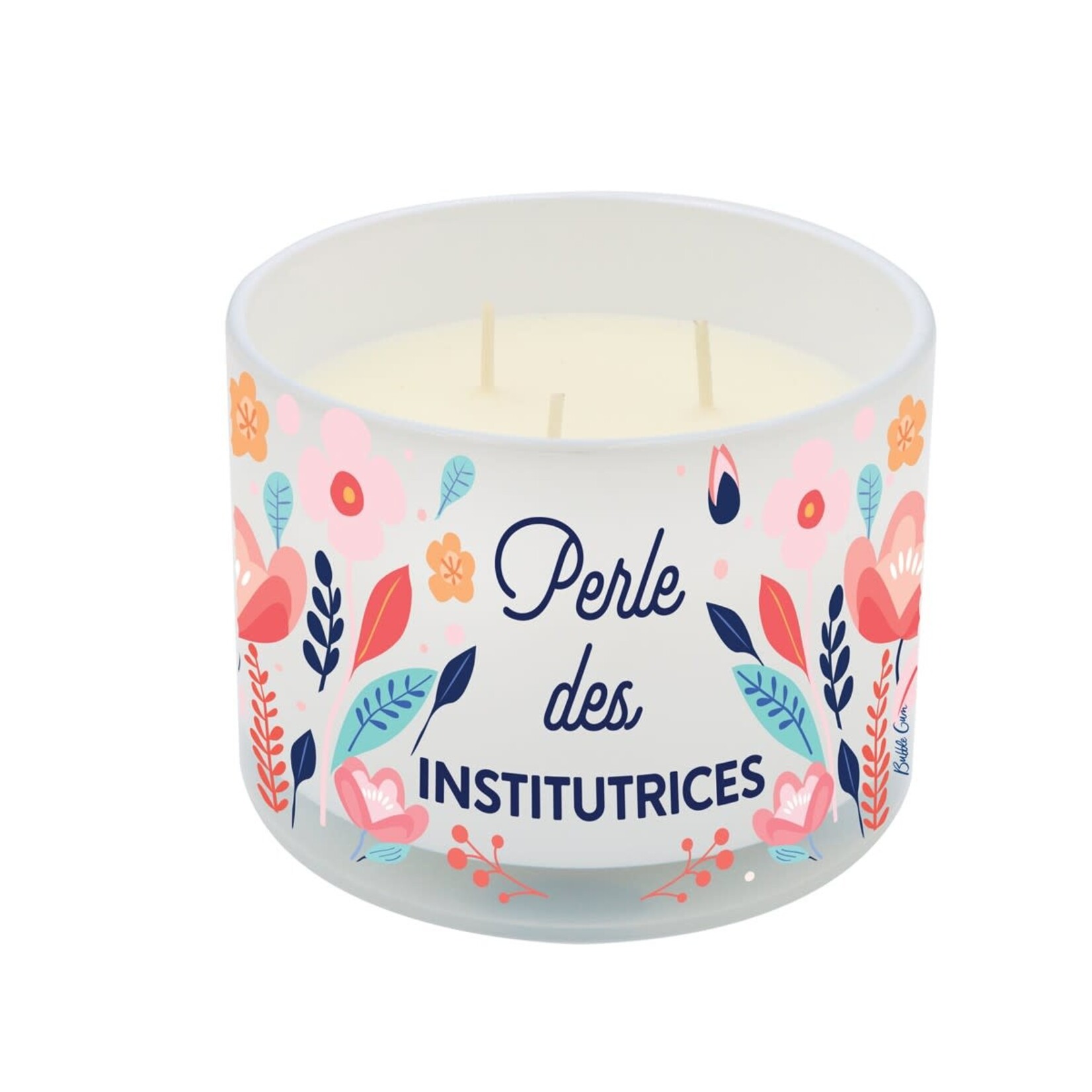 Bubble gum Bougie blanche 3 mèches - perle des institutrices