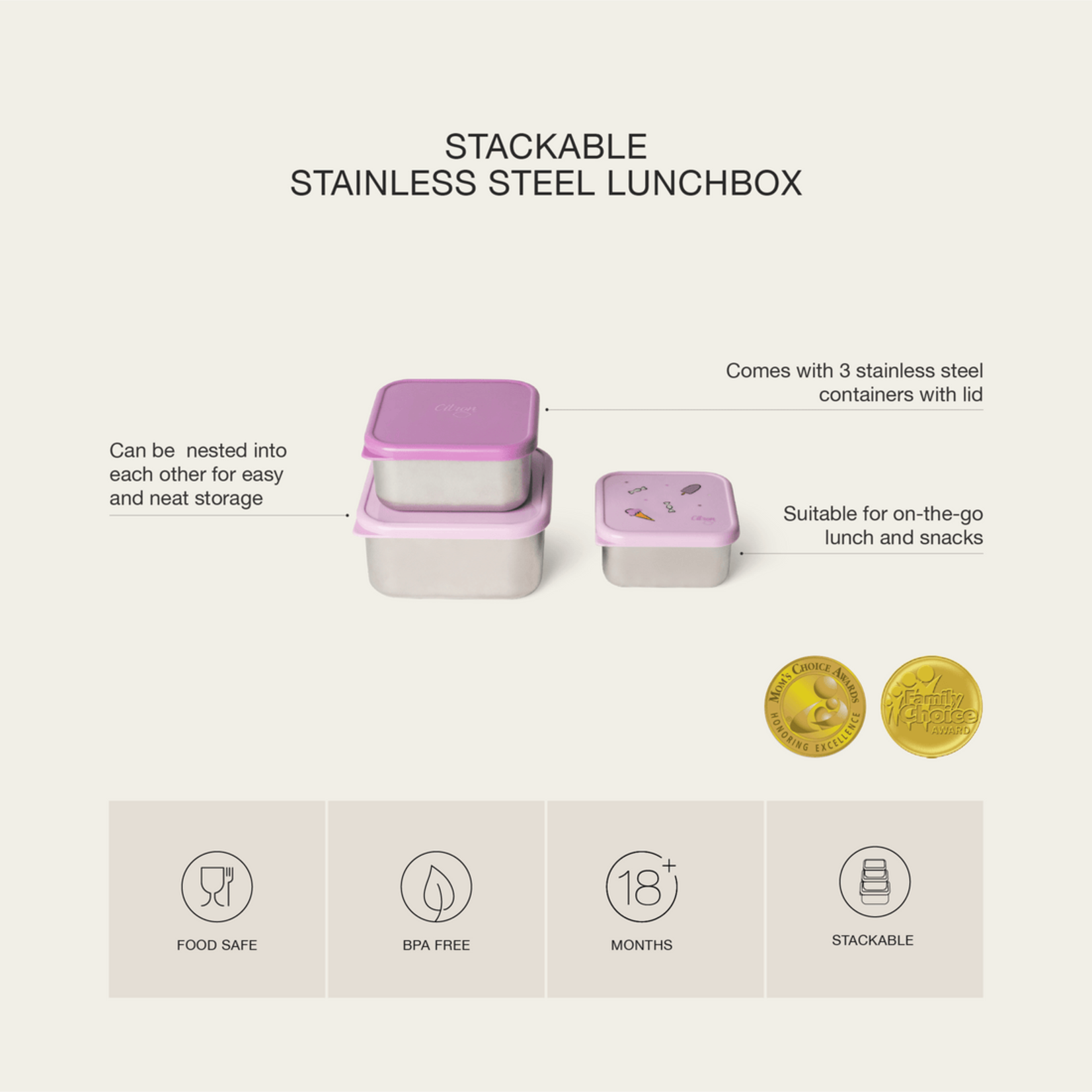 Citron Citron - set de 3 boites inox - licorne