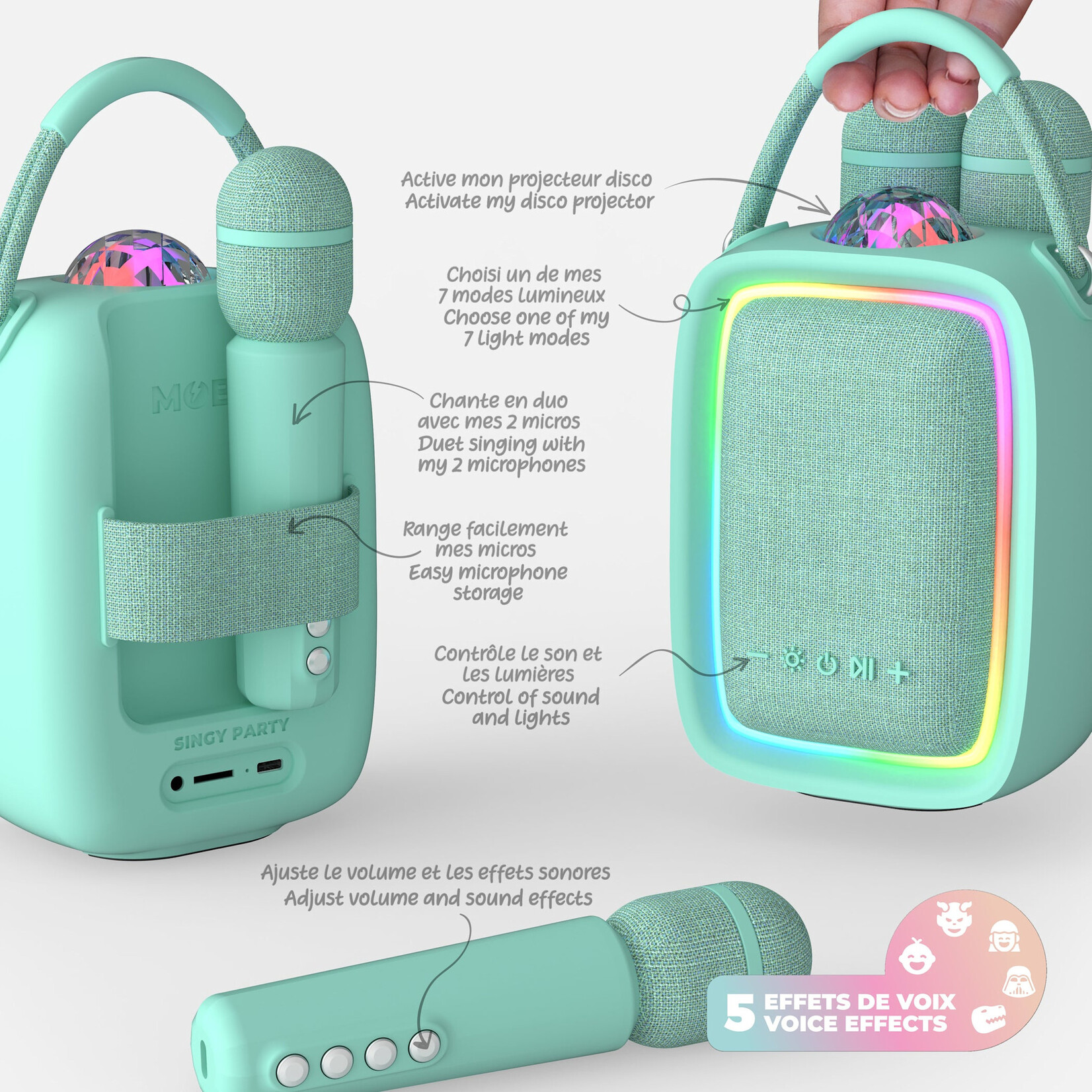 MOB MOB – enceinte / karaoké lumineuse - singy party - turquoise