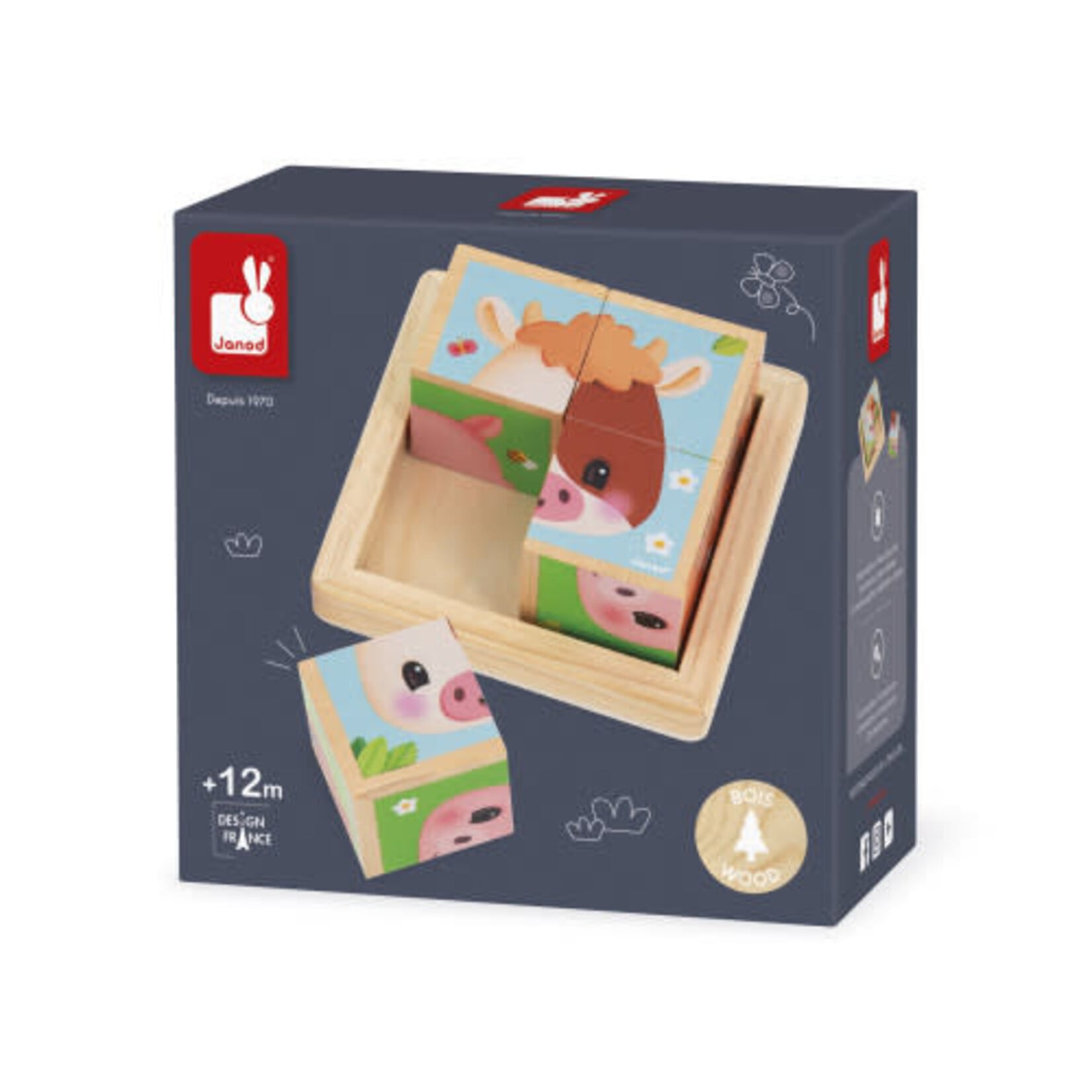 Janod Janod - barquette 4 cubes - ferme