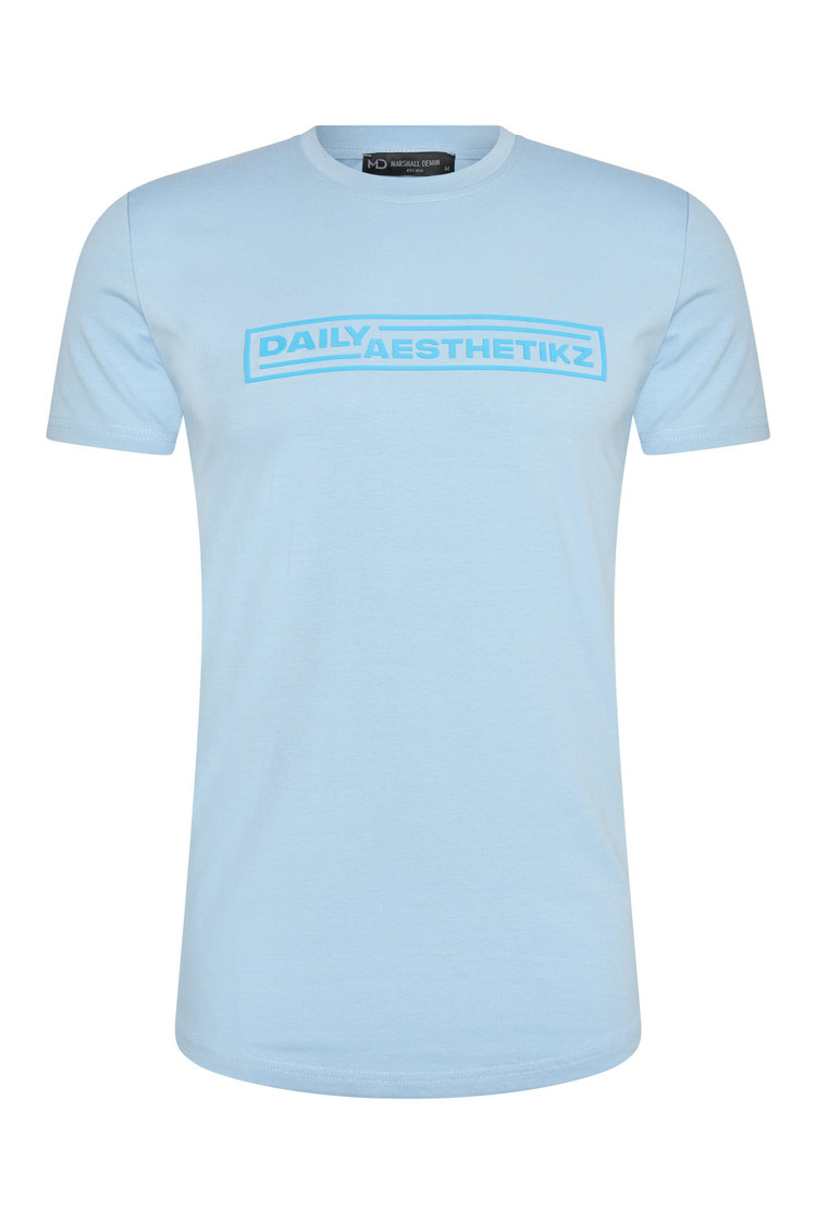 HEREN T-SHIRT BLAUW MET PRINT