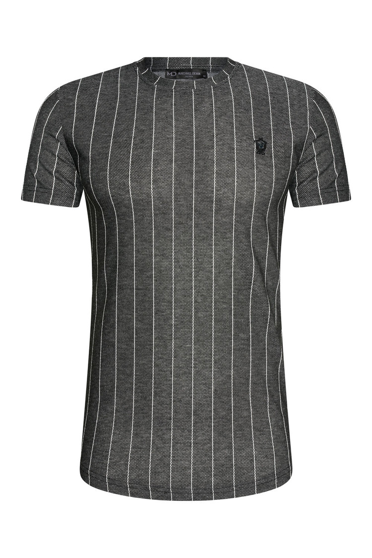 HEREN T-SHIRT DONKERGRIJS MET STREEPJES