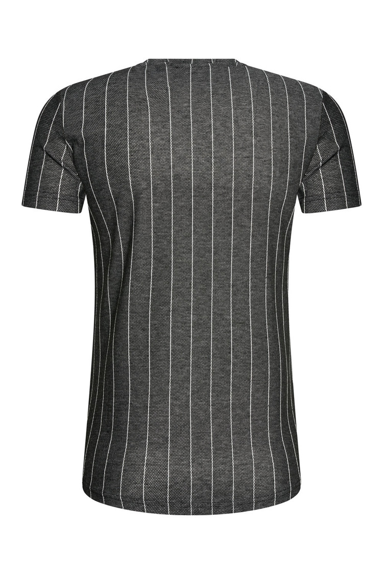 HEREN T-SHIRT DONKERGRIJS MET STREEPJES