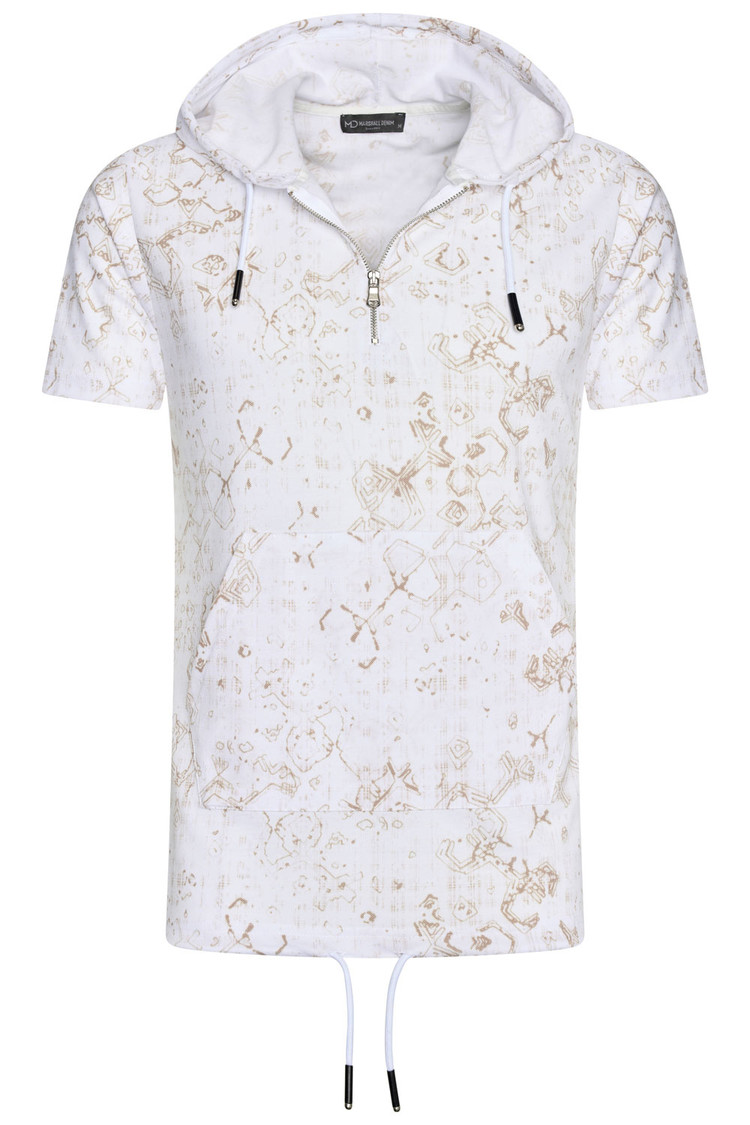 HEREN T-SHIRT WIT EN BEIGE  MET CAPUCHON