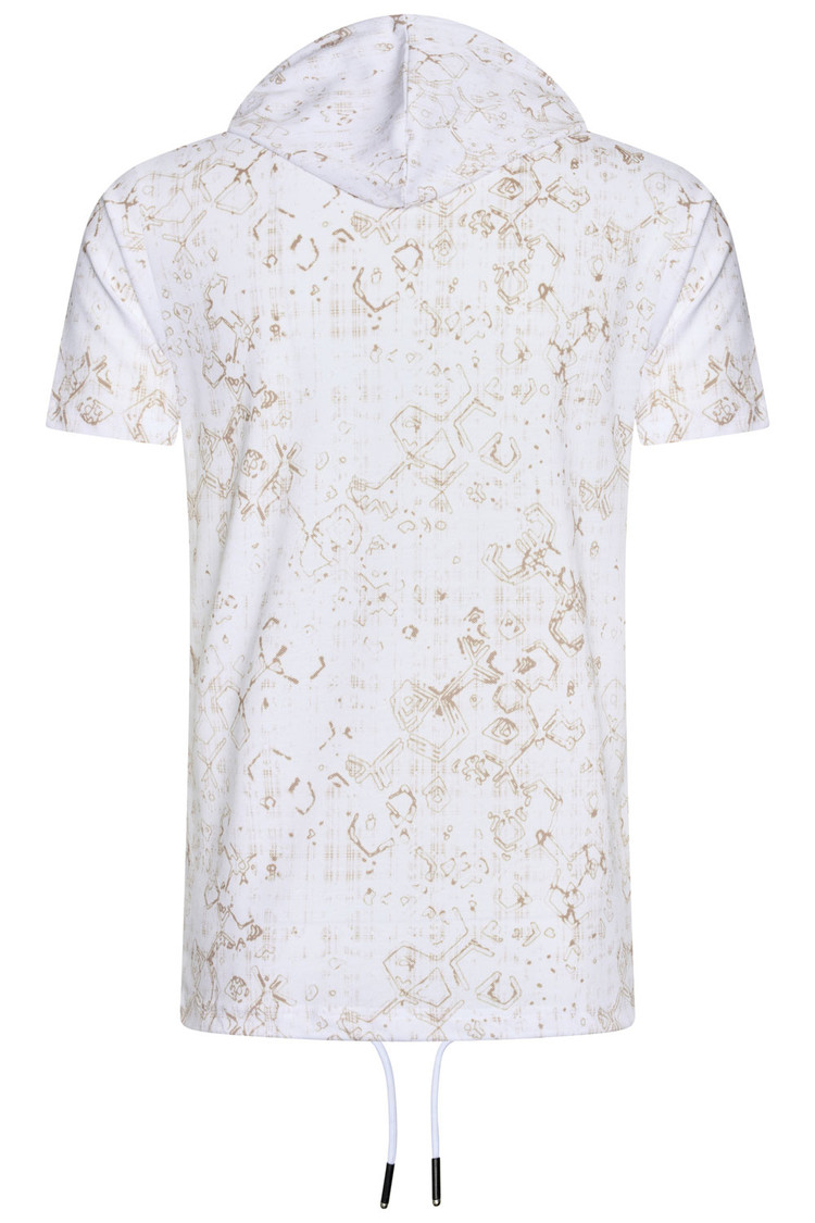 HEREN T-SHIRT WIT EN BEIGE  MET CAPUCHON