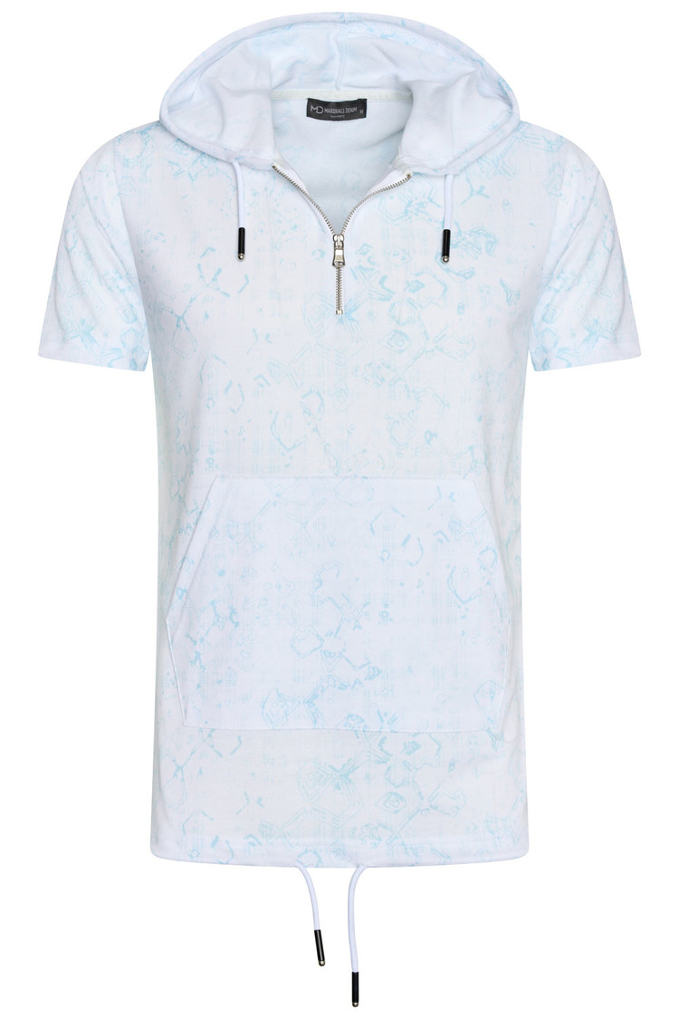 HEREN T-SHIRT WIT EN BLAUW MET CAPUCHON - Copy