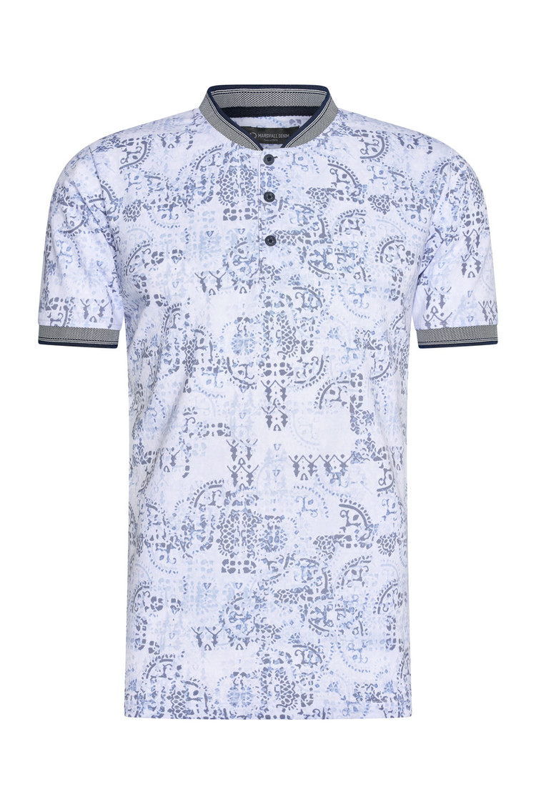 HEREN POLO  BLAUW MET PRINT 3007