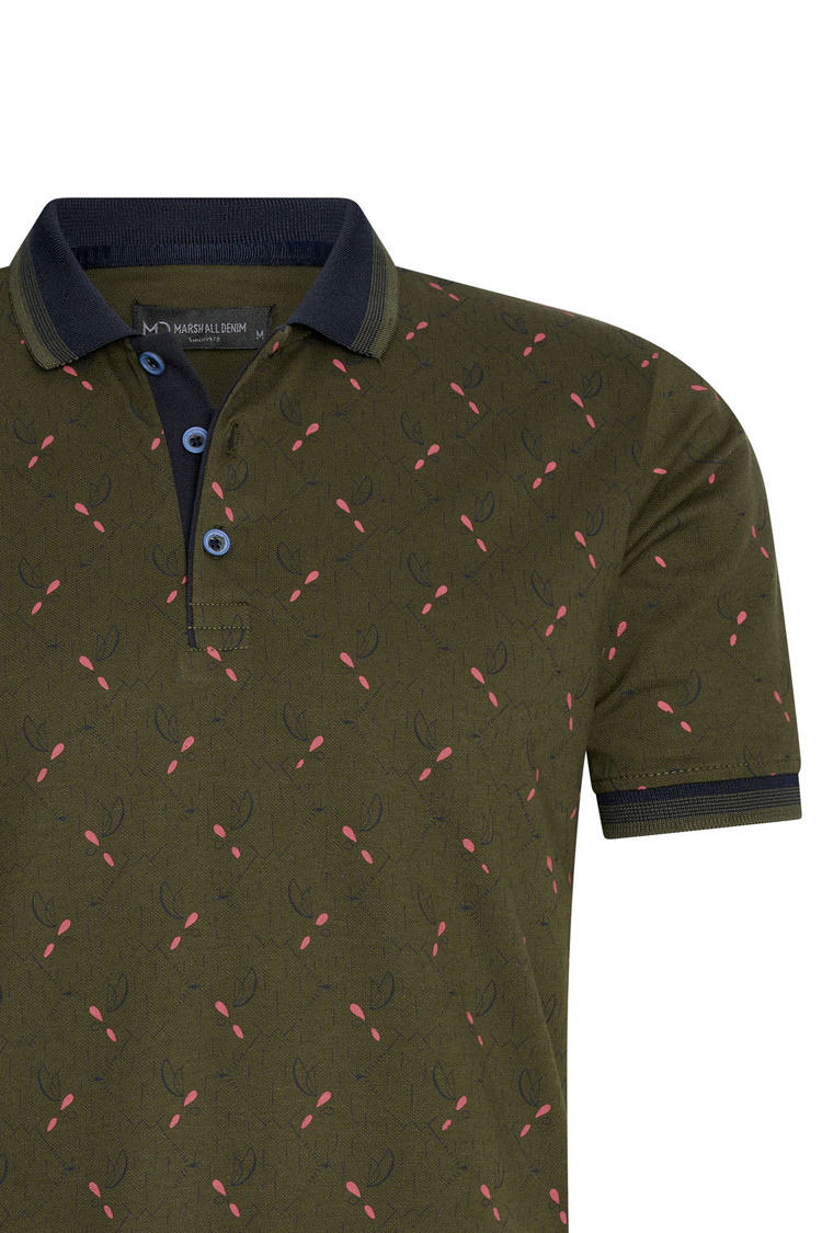 HEREN POLO DONKERGROEN MET PRINT 3010