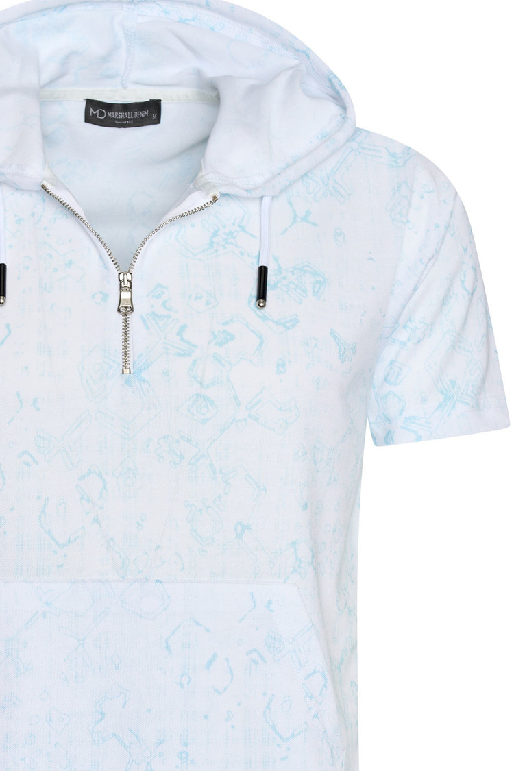 HEREN T-SHIRT WIT EN BLAUW MET CAPUCHON - Copy