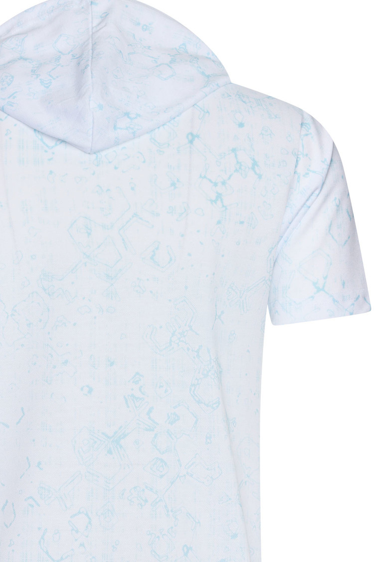HEREN T-SHIRT WIT EN BLAUW MET CAPUCHON - Copy