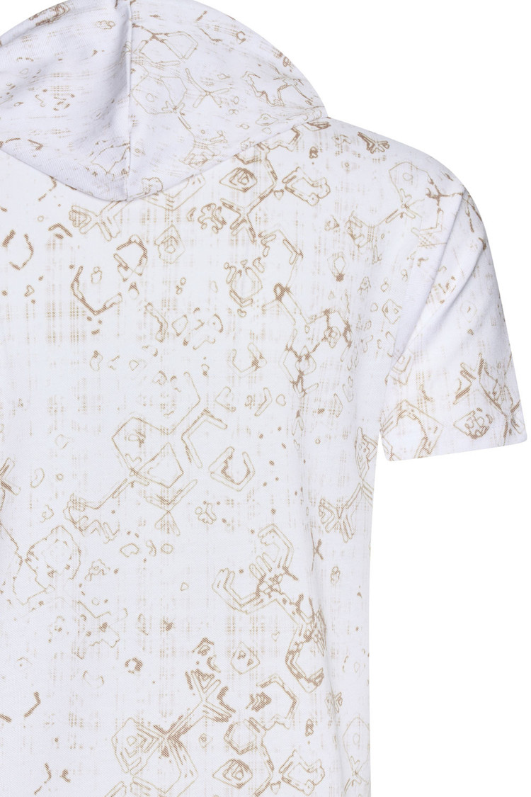 HEREN T-SHIRT WIT EN BEIGE  MET CAPUCHON