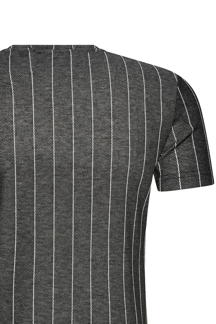 HEREN T-SHIRT DONKERGRIJS MET STREEPJES