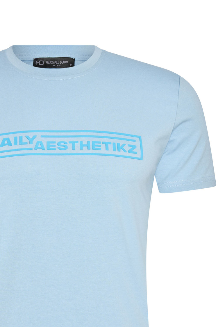 HEREN T-SHIRT BLAUW MET PRINT