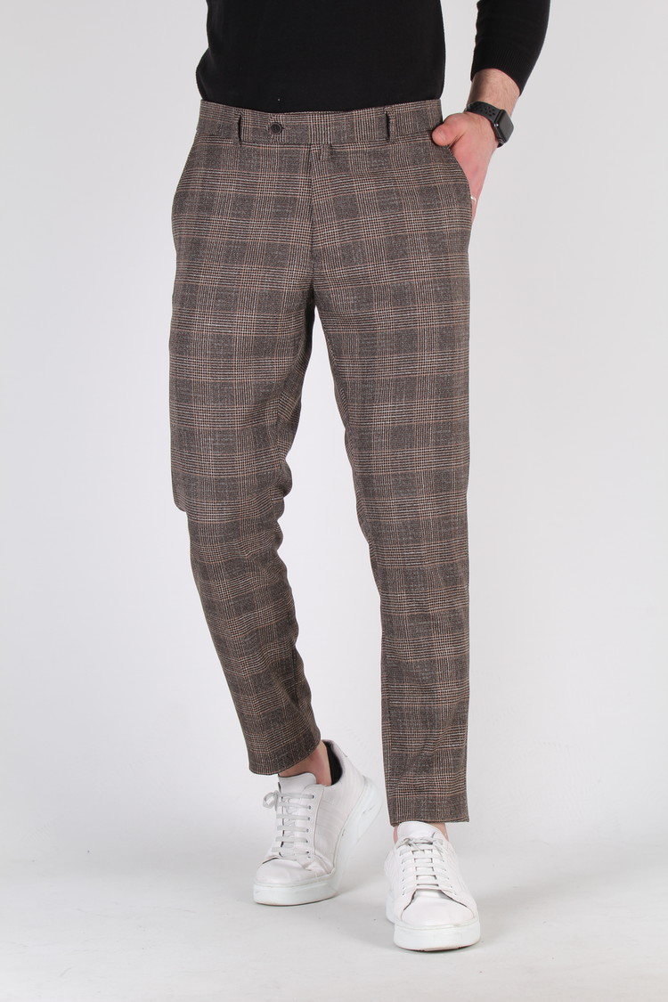 Heren Pantalon Geruit Bruin 9197-03