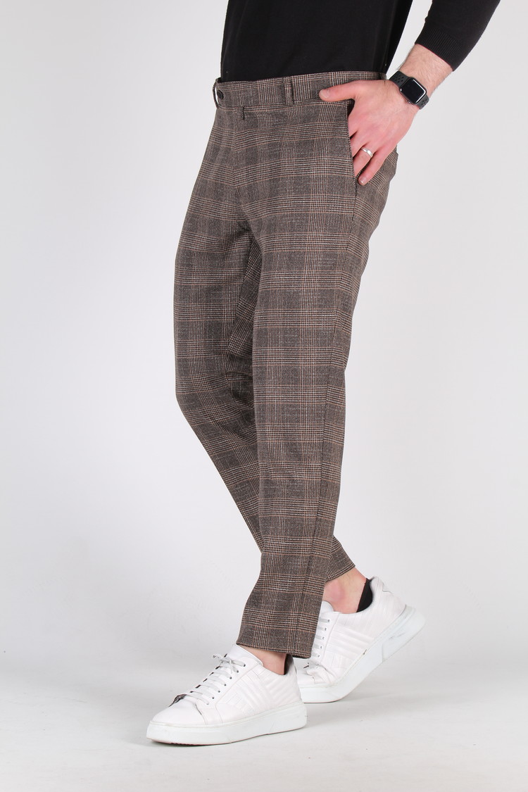 Heren Pantalon Geruit Bruin 9197-03