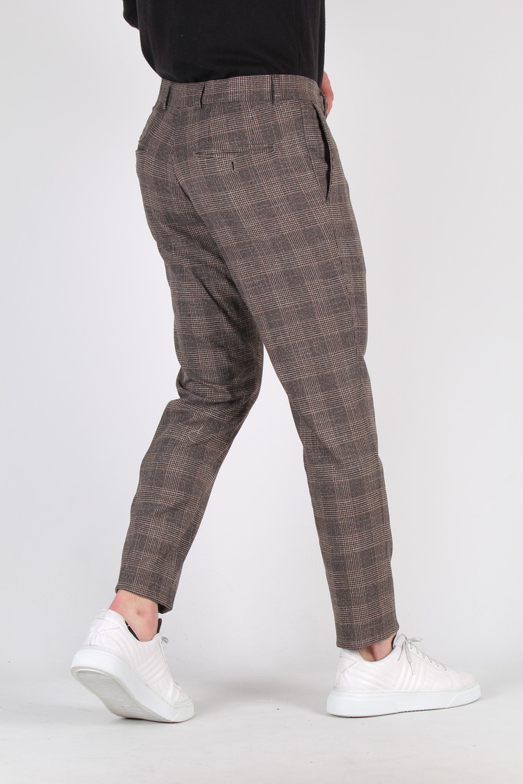 Heren Pantalon Geruit Bruin 9197-03