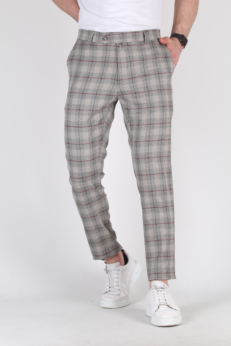 Heren Pantalon Geruit Grijs 9225-04