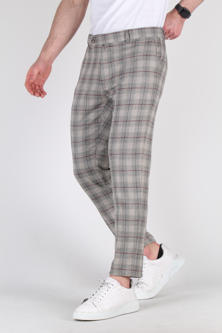 Heren Pantalon Geruit Grijs 9225-04