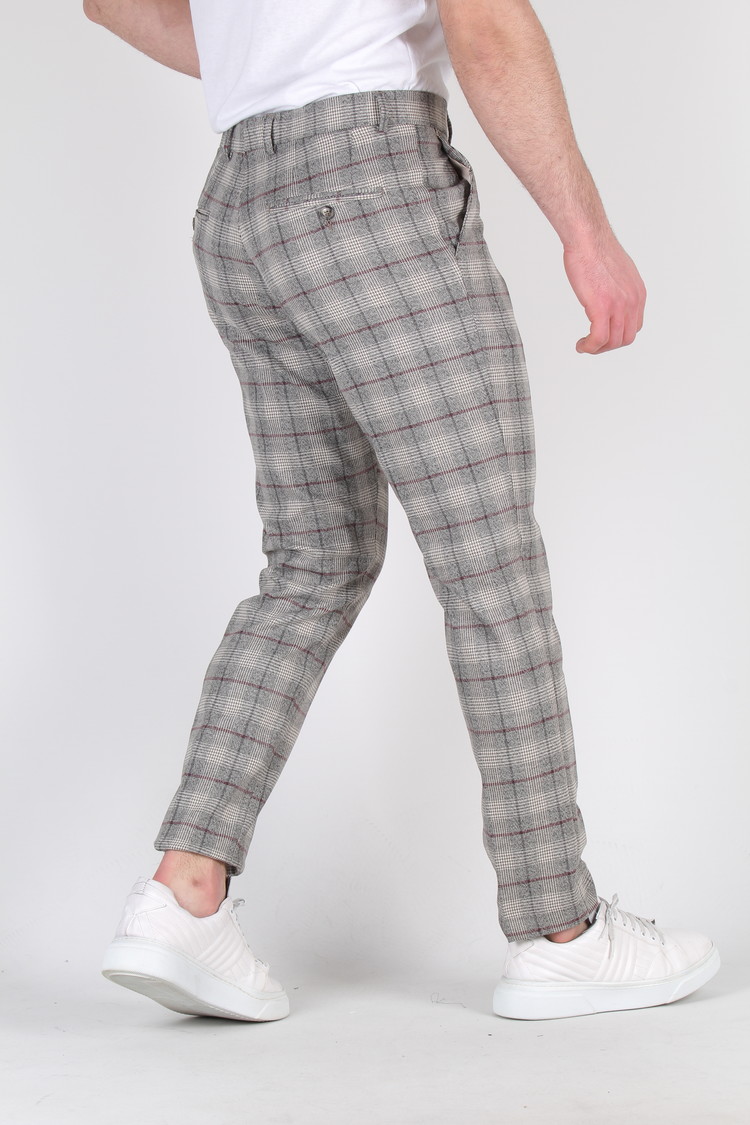 Heren Pantalon Geruit Grijs 9225-04