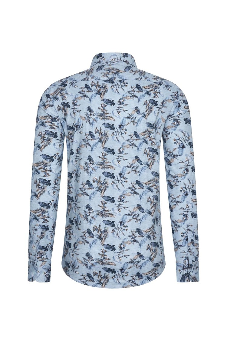 Overhemd blauw met bladeren print 1972