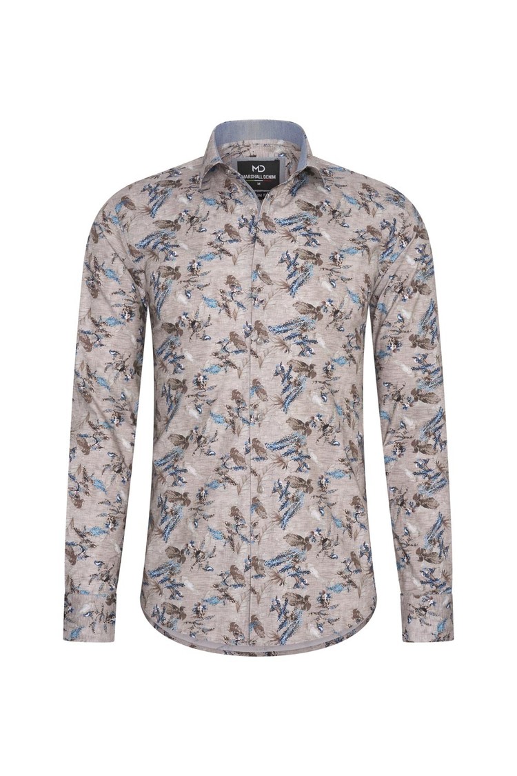 Overhemd beige met bladeren print 1974