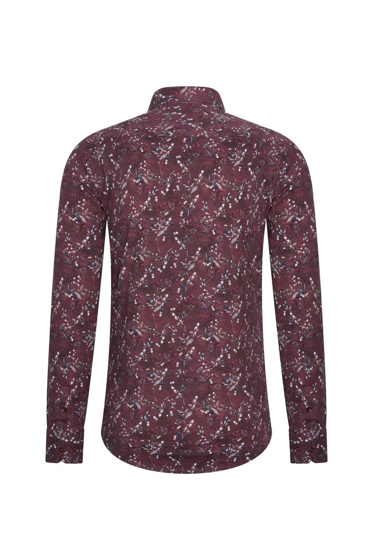 Overhemd bordeaux rood bloemenprint 1981