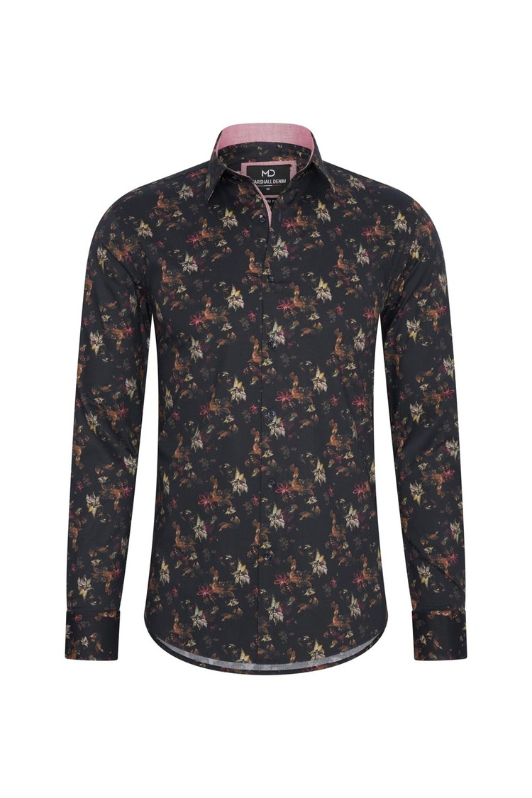 Overhemd zwart bloemenprint 1983