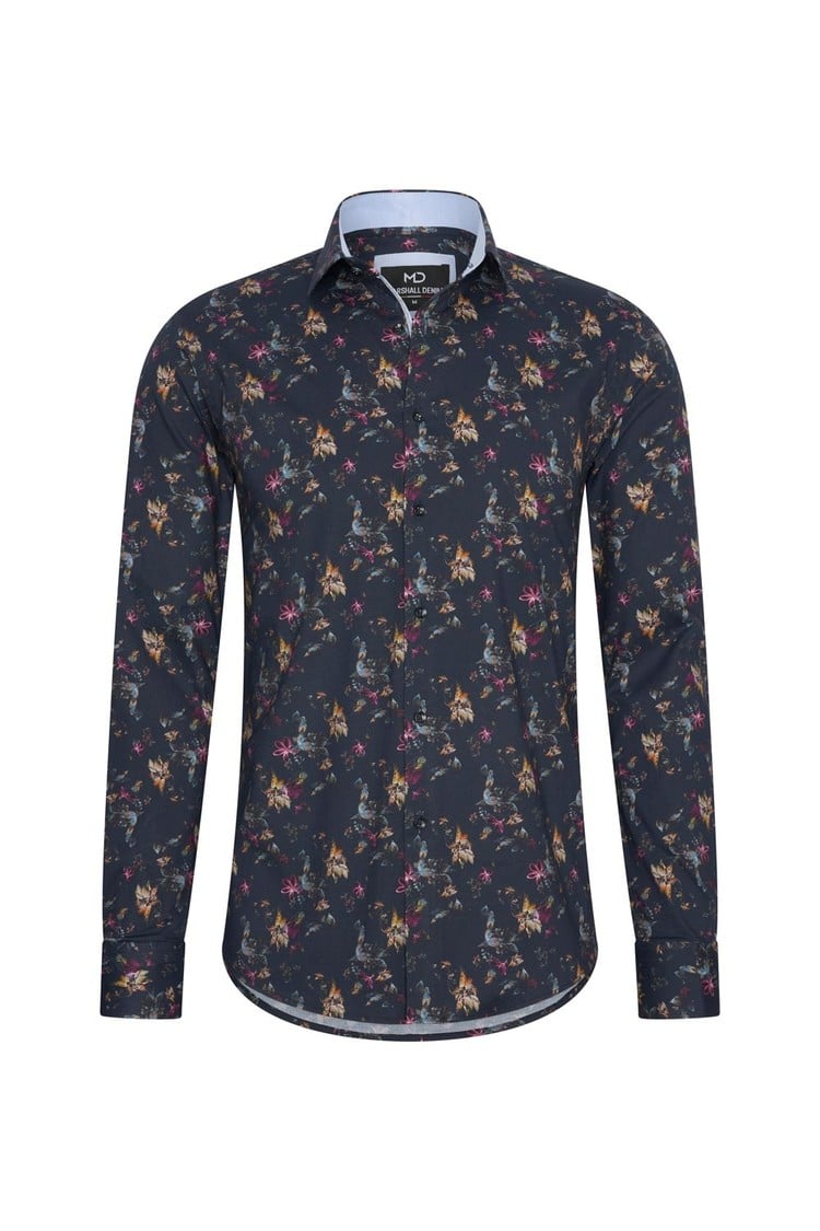 Overhemd donkerblauw bloemenprint 1984