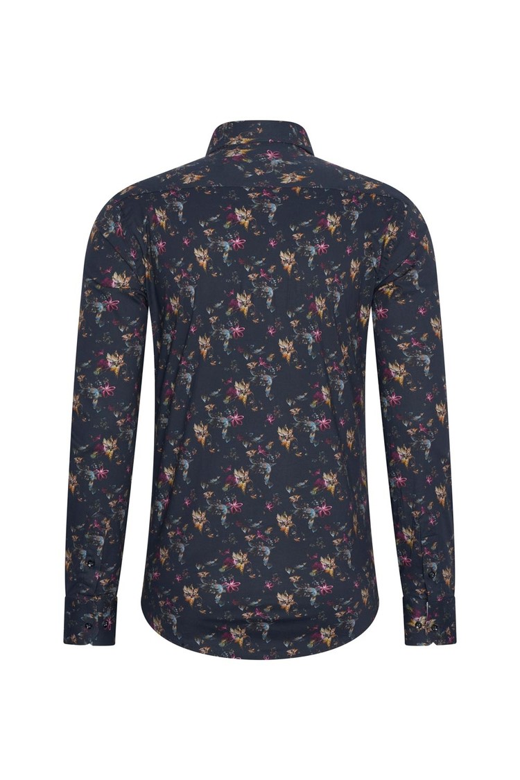 Overhemd donkerblauw bloemenprint 1984