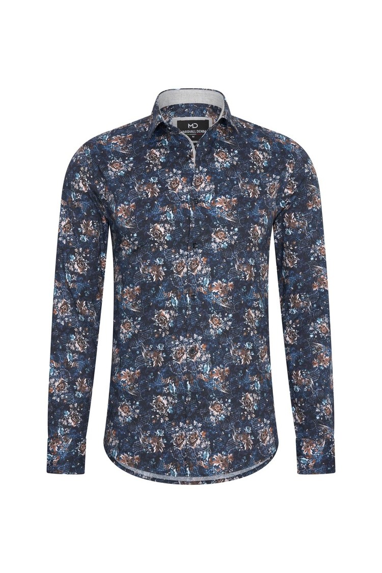 Overhemd blauw bloemenprint 1994