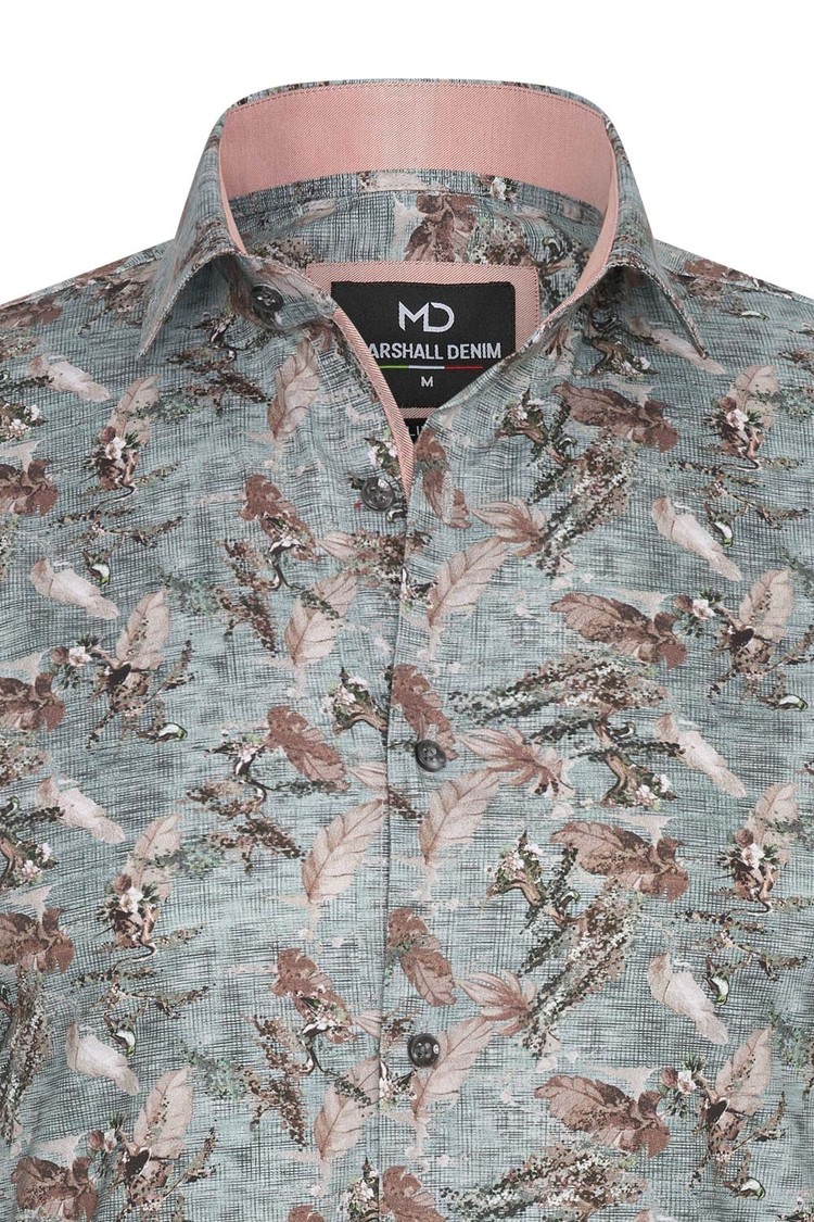 Overhemd Groen met bladeren print 1971