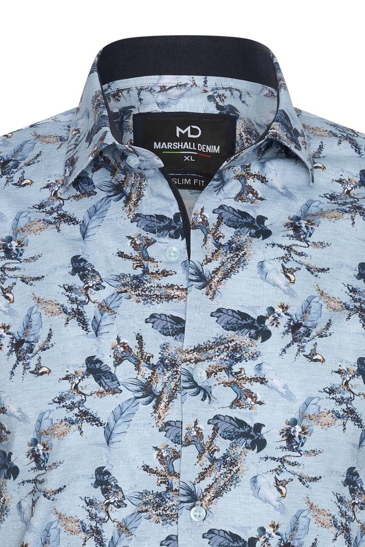 Overhemd blauw met bladeren print 1972