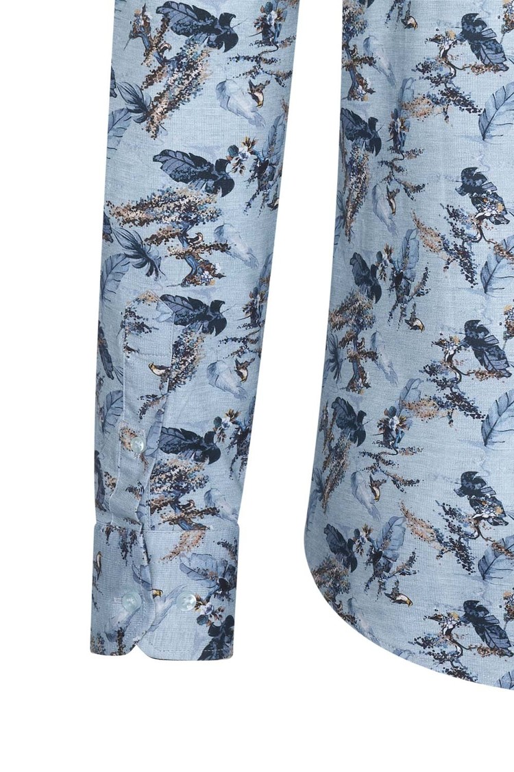 Overhemd blauw met bladeren print 1972