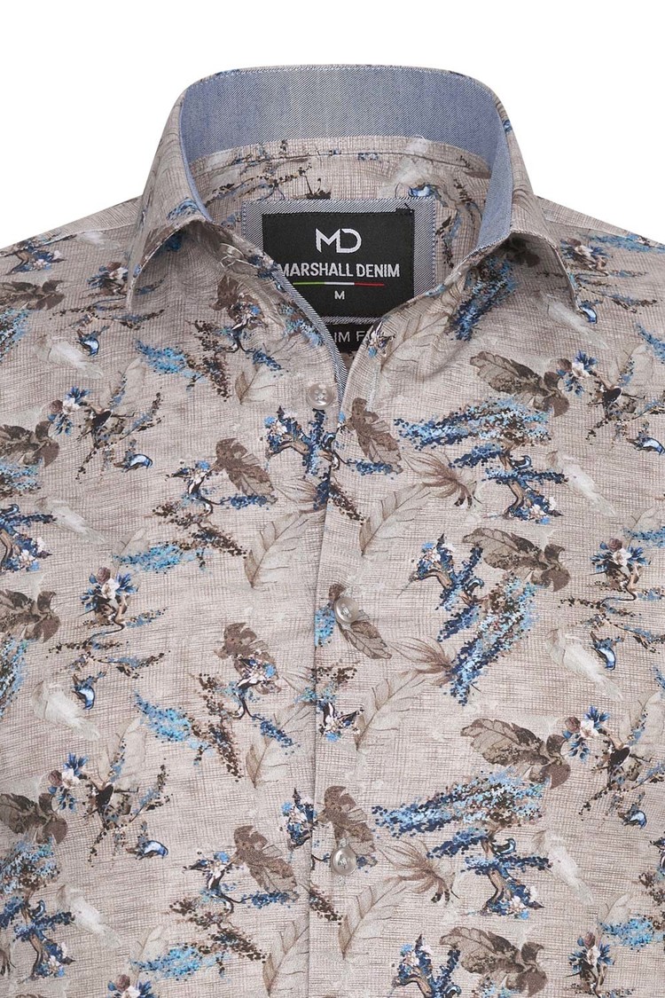 Overhemd beige met bladeren print 1974