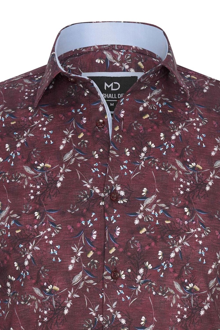 Overhemd bordeaux rood bloemenprint 1981