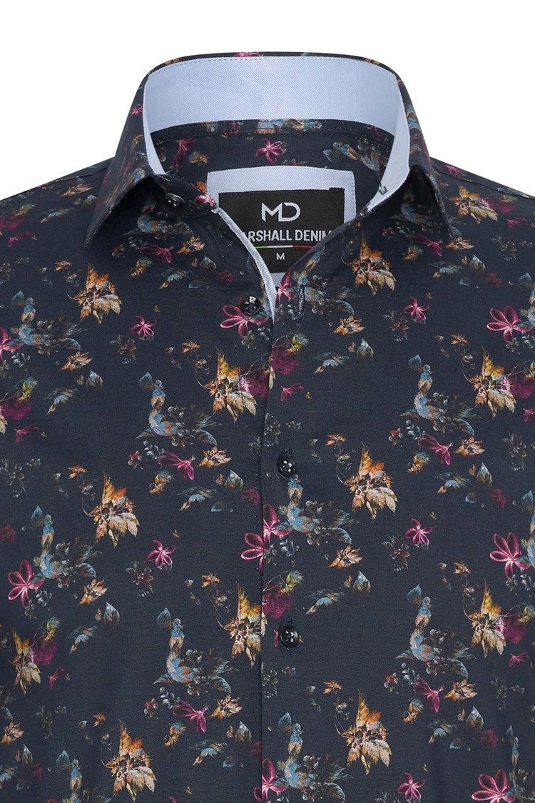 Overhemd donkerblauw bloemenprint 1984