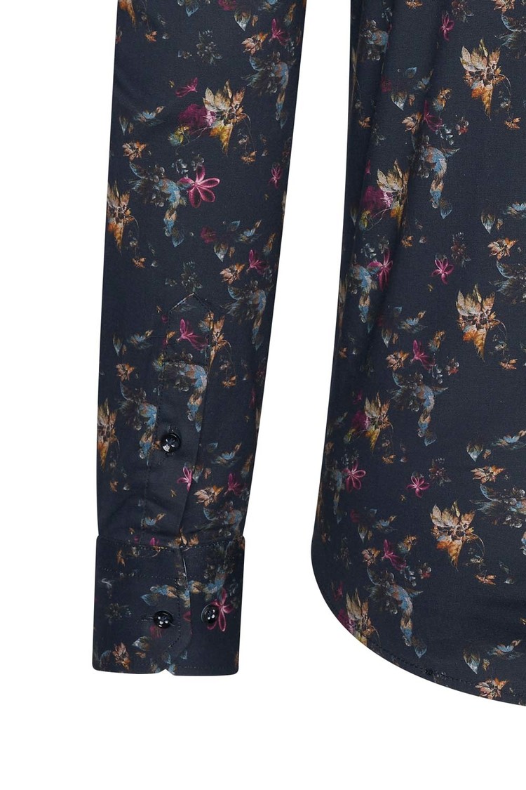 Overhemd donkerblauw bloemenprint 1984