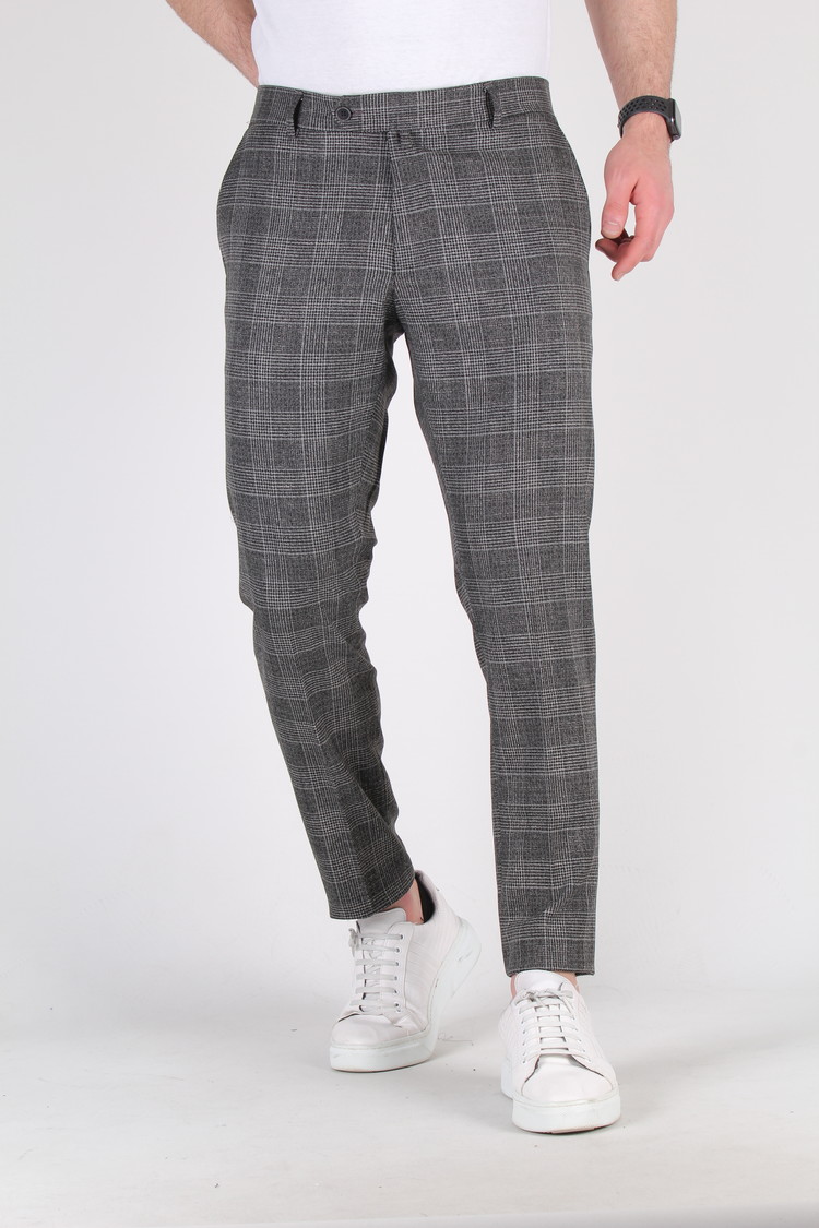 Heren Pantalon Geruit Grijs 9227-02