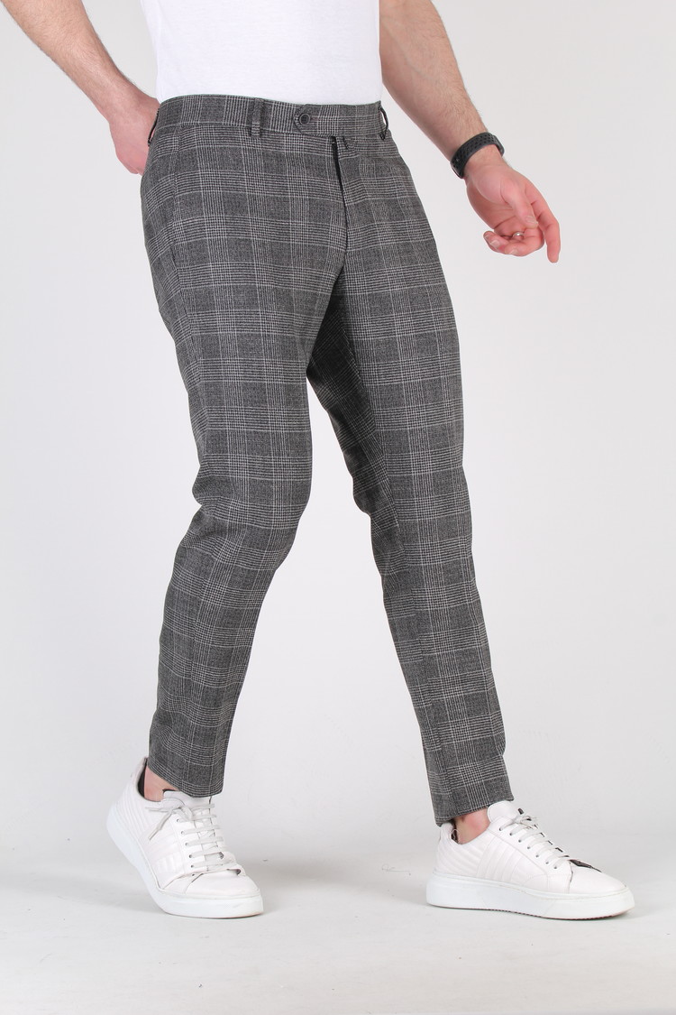Heren Pantalon Geruit Grijs 9227-02