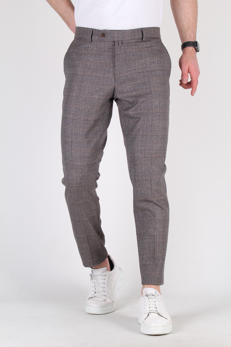 Heren Pantalon Geruit Bruin 9228-05