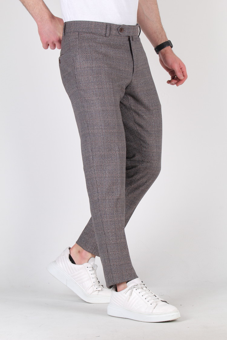 Heren Pantalon Geruit Bruin 9228-05