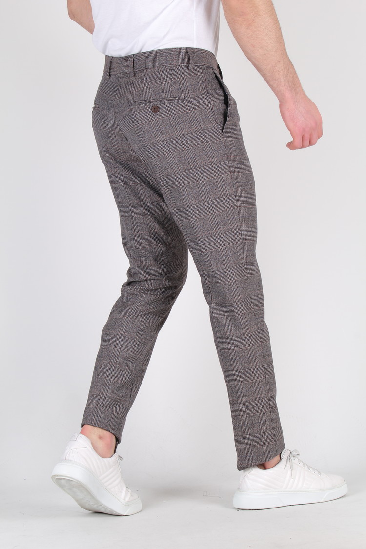 Heren Pantalon Geruit Bruin 9228-05